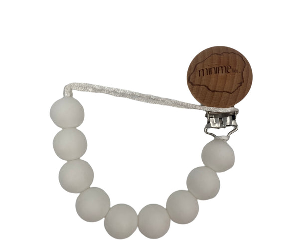 White Pacifier and Teether Clip